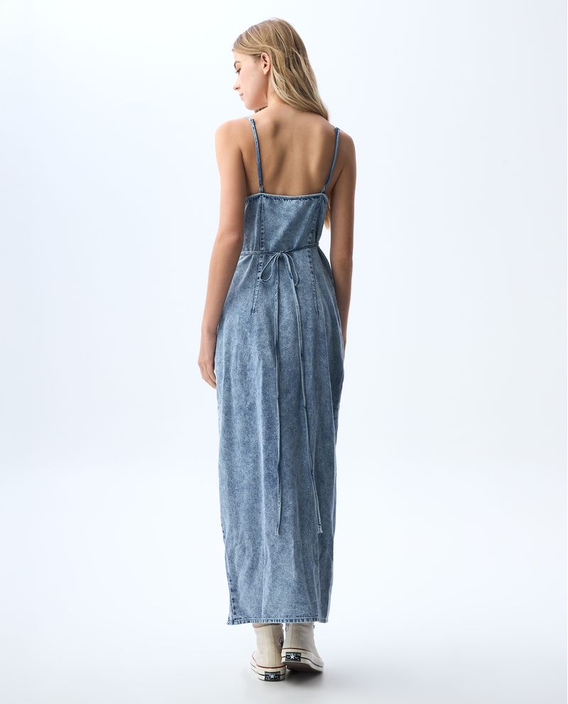 Vestido largo en denim diseño cruzado para mujer Compra Online