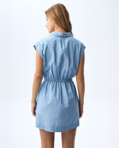 Vestido corto en denim con abertura para mujer
