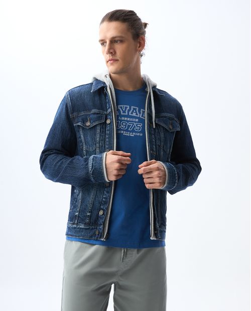 Chaqueta Trucker con capucha en burda para hombre