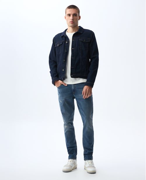 Jean Slim tono medio con rotos para hombre