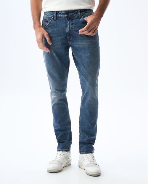 Jean Slim tono medio con rotos para hombre