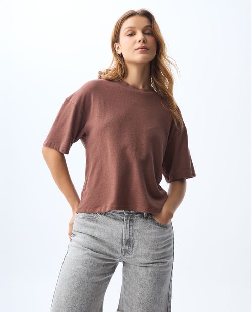 Camiseta manga corta con abertura en espalda para mujer