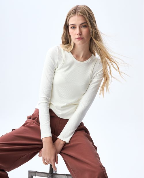 Camiseta doble uso en rib para mujer