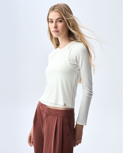 Camiseta doble uso en rib para mujer