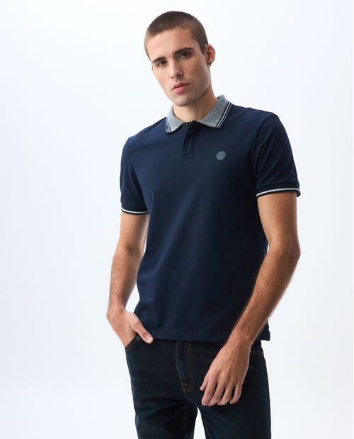 Polo con cuello y puños tejidos para hombre