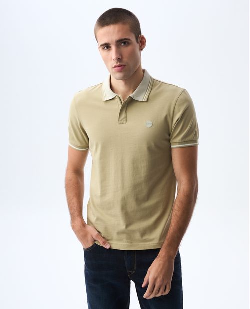 Polo con cuello y puños tejidos para hombre
