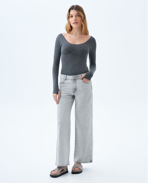 Jean Wide Leg gris claro para mujer