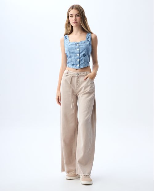 Crop top en denim bordado para mujer