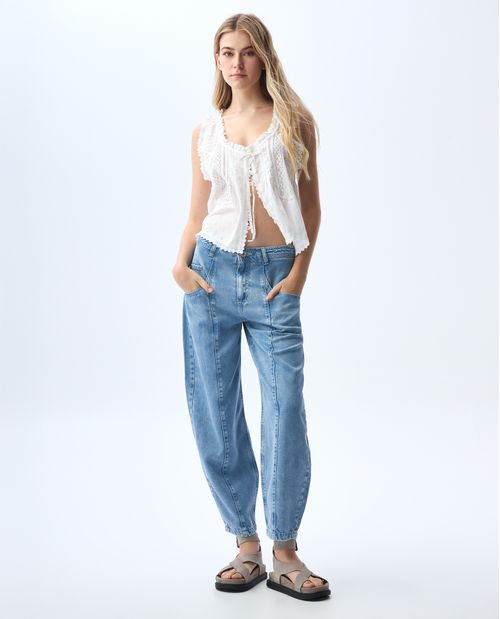 Camisa manga sisa con encaje para mujer