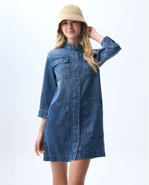 Vestido camisero en denim para mujer