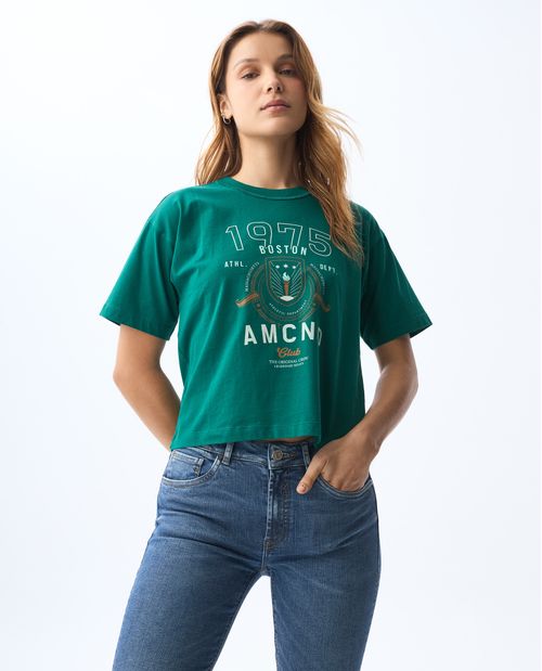 Camiseta manga corta estampada para mujer
