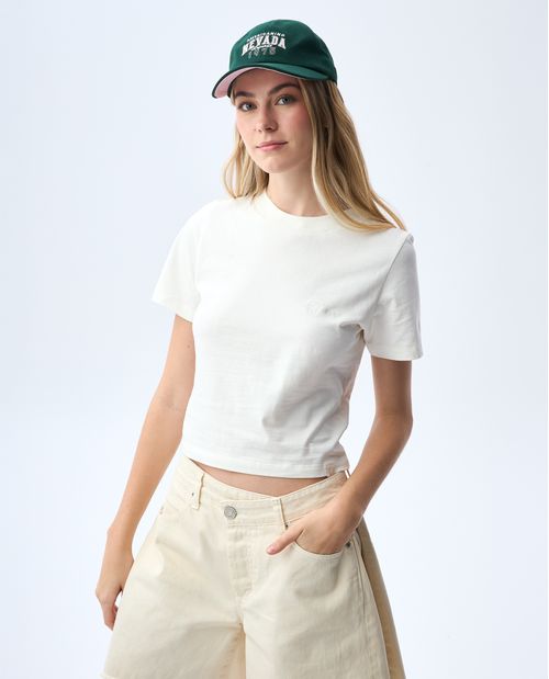 Camiseta ajustada con mini bordado para mujer