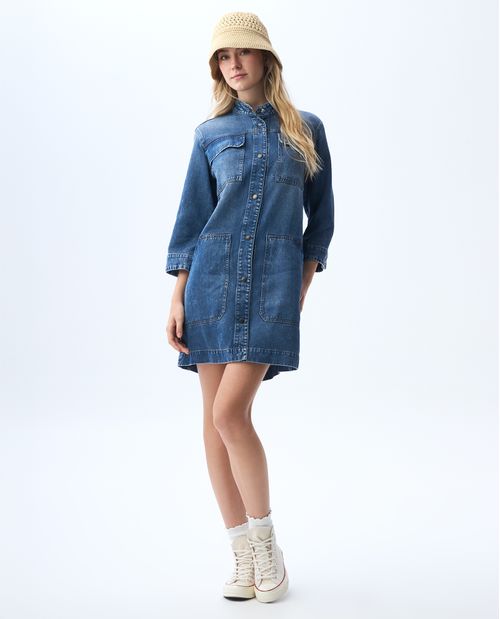 Vestido camisero en denim para mujer
