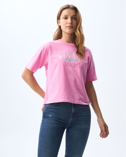 Camiseta manga corta estampada para mujer