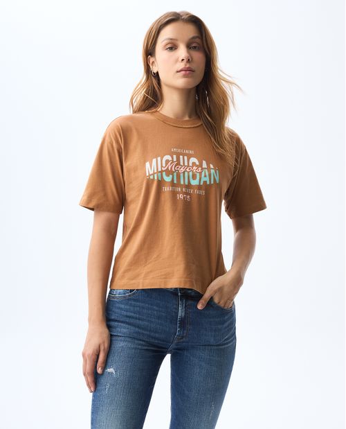 Camiseta manga corta estampada para mujer