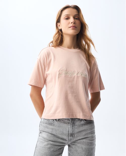 Camiseta manga corta estampada para mujer