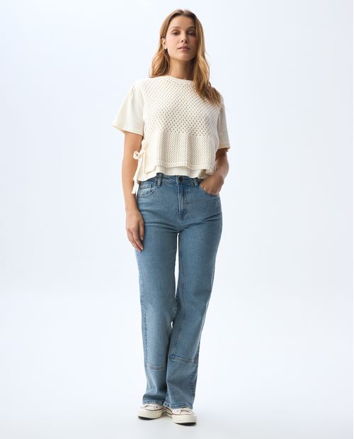 Camiseta con tejido sobrepuesto para mujer