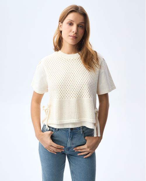Camiseta con tejido sobrepuesto para mujer