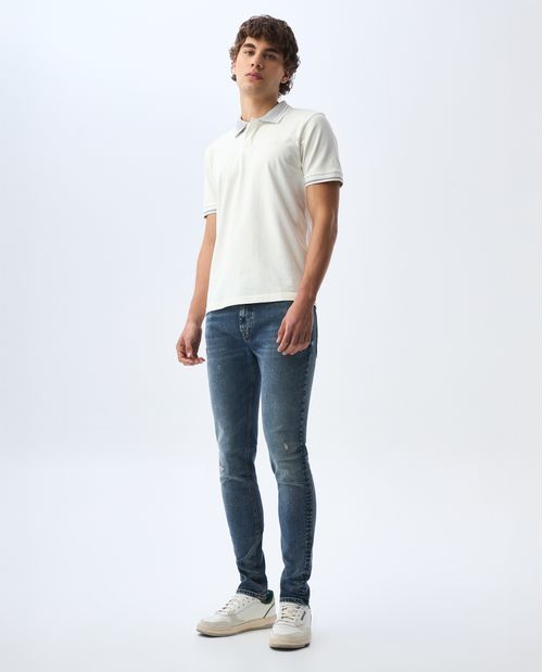 Polo con cuello y puños tejidos para hombre