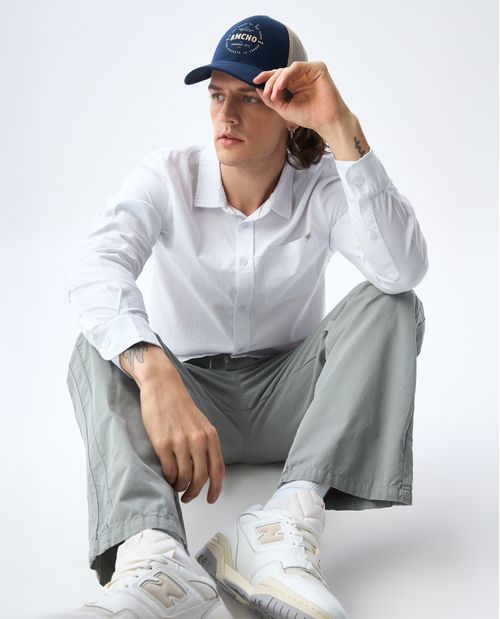 Camisa manga larga de tela con efecto para hombre
