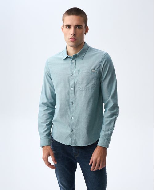 Camisa manga larga de tela con efecto para hombre
