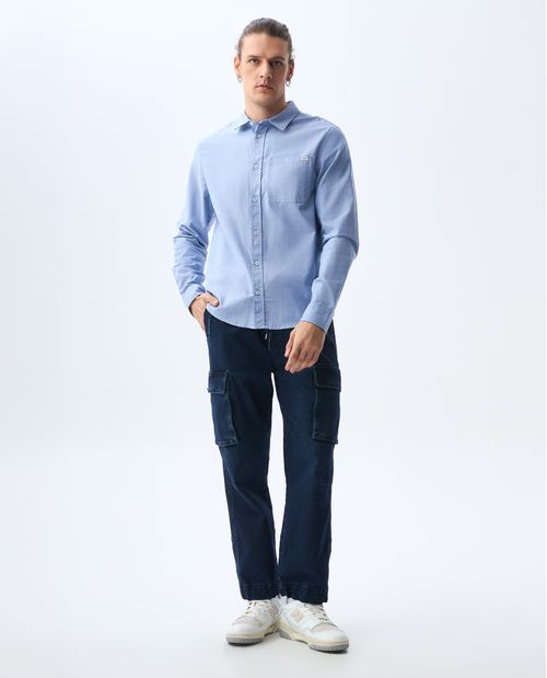 Camisa manga larga de tela con efecto para hombre