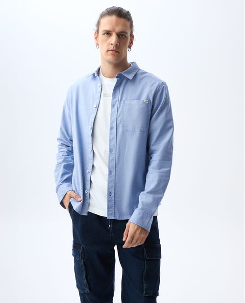 Camisa manga larga de tela con efecto para hombre