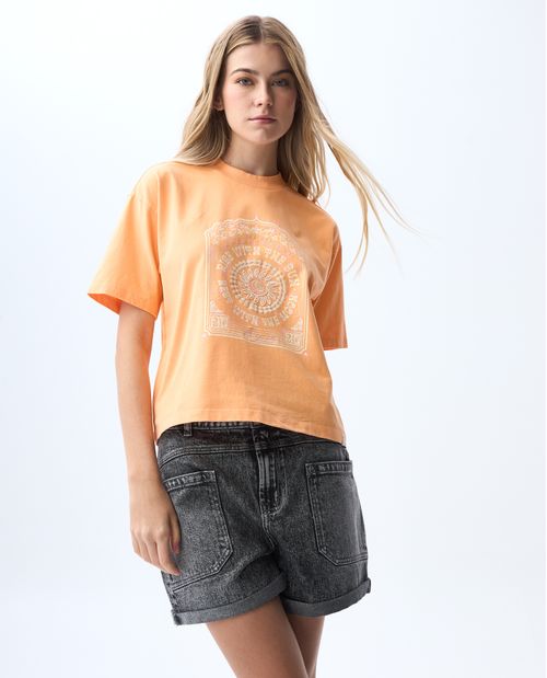 Camiseta con estampado y detalles bordados para mujer