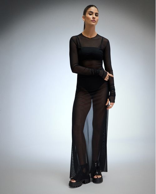 Vestido largo de cuello redondo para mujer