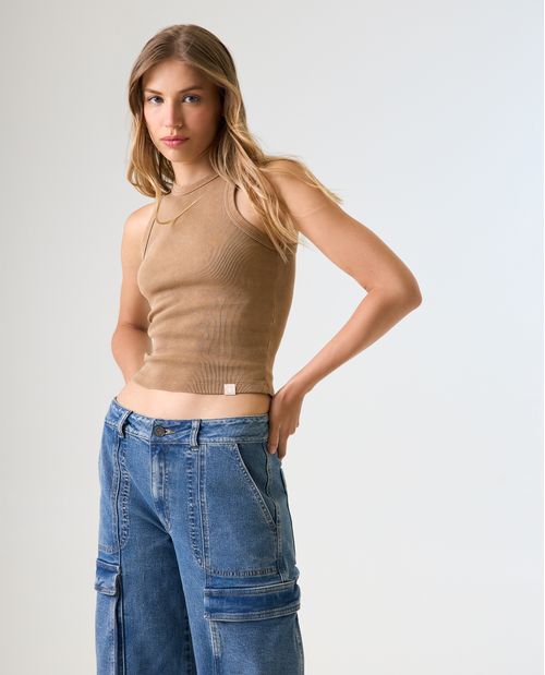 Camiseta Slim con efecto desgastado para mujer