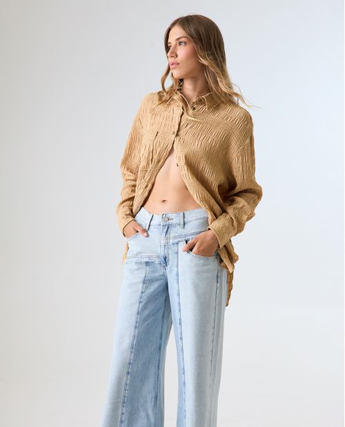 Camisa manga larga con abertura en espalda para mujer