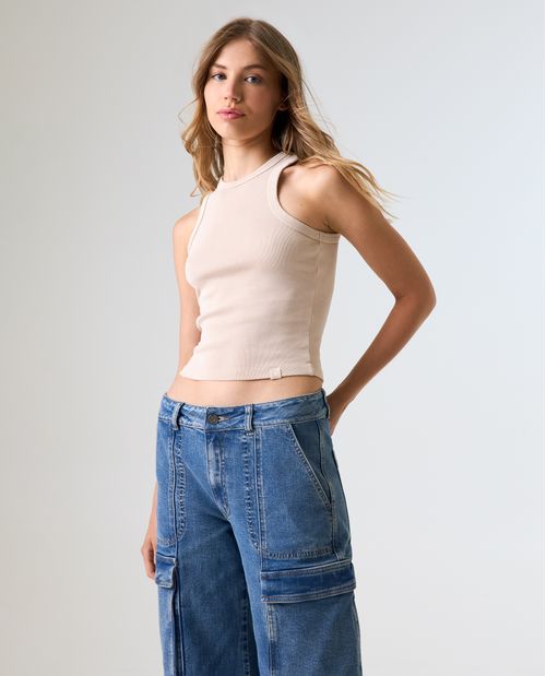 Camiseta Slim con efecto desgastado para mujer