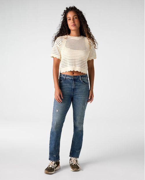 Jean Slim and Straight tiro medio para mujer