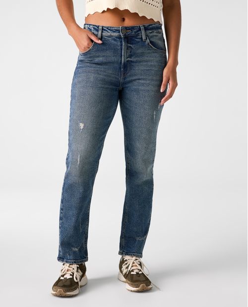 Jean Slim and Straight tiro medio para mujer