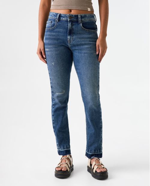 Jean Slim and Straight con ruedo al corte para mujer