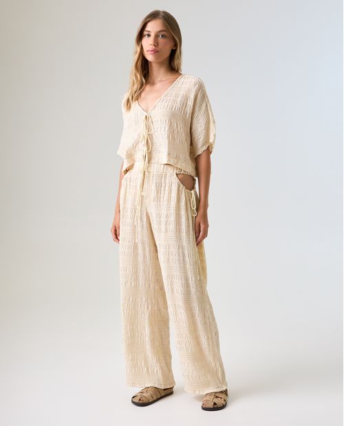 Pantalón Mom de tela con textura para mujer