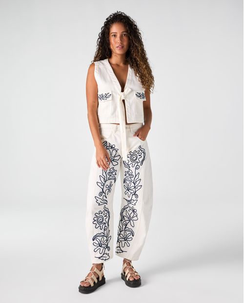 Chaleco en denim con tira para anudar para mujer