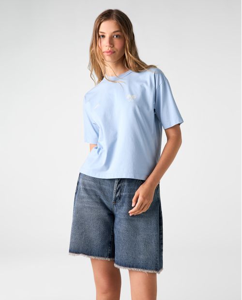 Camiseta manga corta con detalles bordados para mujer