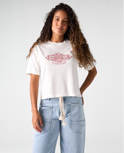 Camiseta manga corta con detalles bordados para mujer