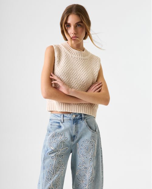 Chaleco tejido cuello redondo para mujer