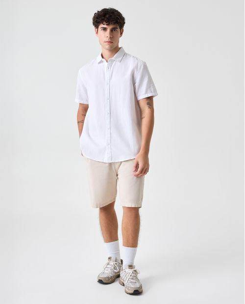 Camisa manga corta de tela con efecto para hombre