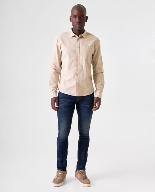 Camisa manga larga con bolsillo delantero para hombre