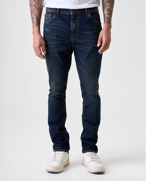 Jean Tapered oscuro con raspones para hombre