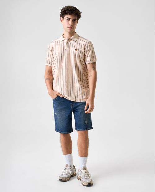 Polo de tela texturizada a rayas para hombre