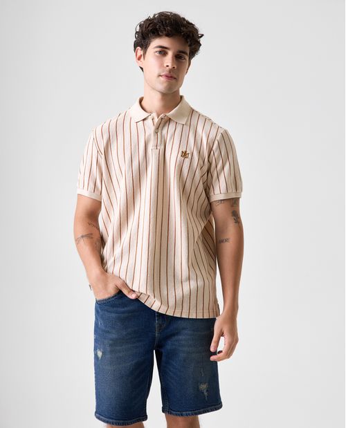 Polo de tela texturizada a rayas para hombre