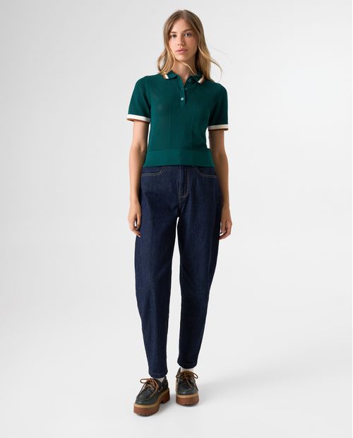 Camiseta tipo polo con bordes en contraste para mujer
