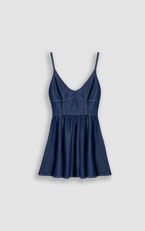 Vestido corto en denim oscuro para mujer