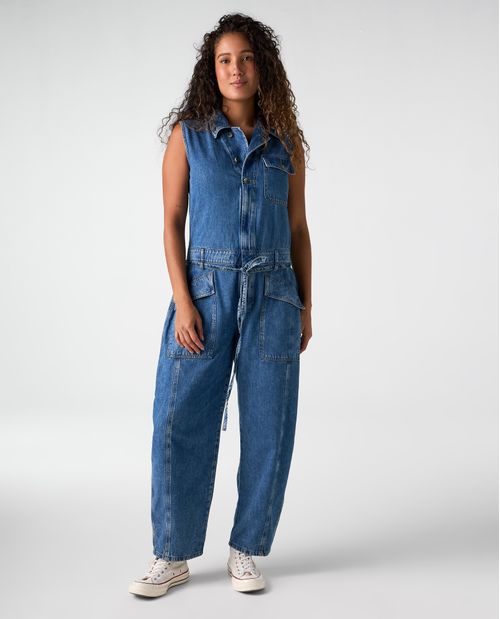 Enterizo manga sisa en denim para mujer