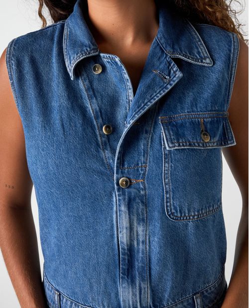 Enterizo manga sisa en denim para mujer