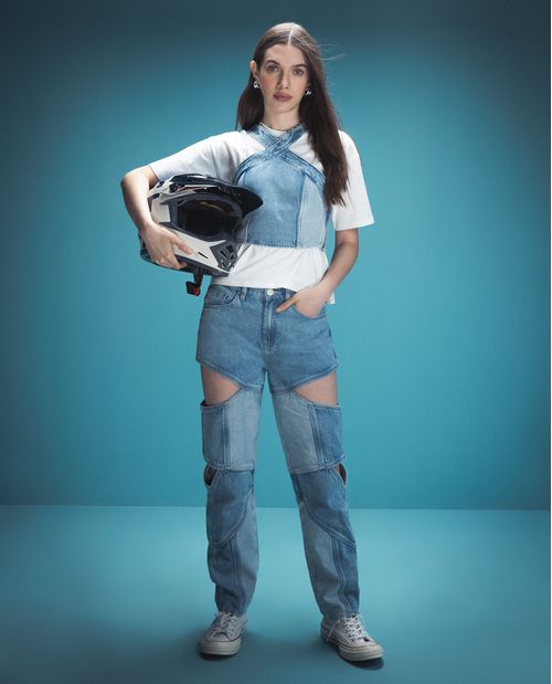 Jean Straight con aberturas laterales para mujer